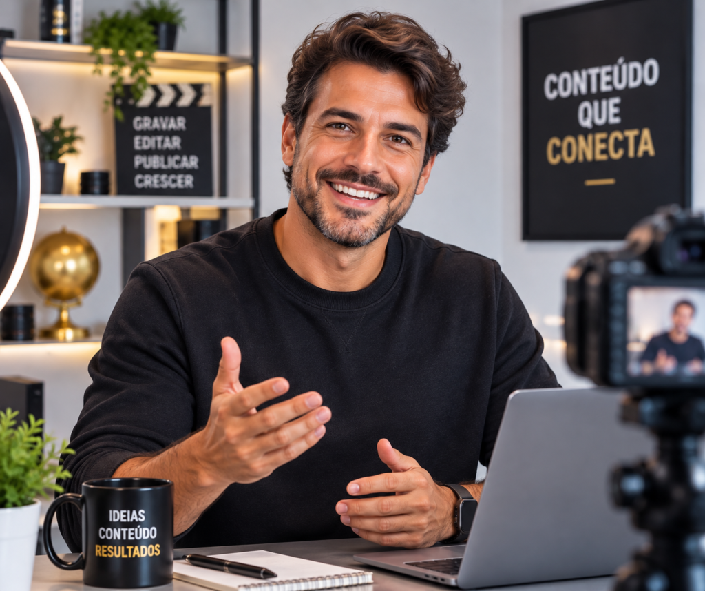 Criador de conteúdo utilizando Inteligência Artificial para desenvolver ideias, textos, roteiros e conteúdos digitais.