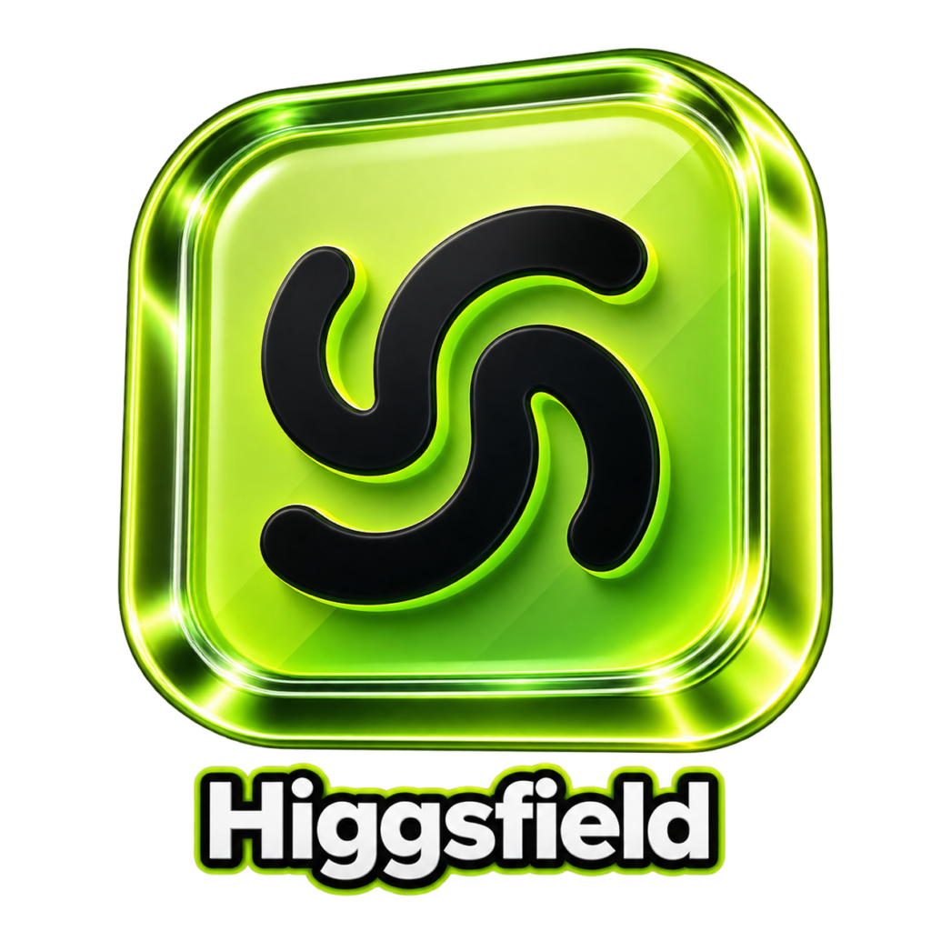 Logo do Higgsfield, plataforma de Inteligência Artificial para criação de imagens e vídeos.
