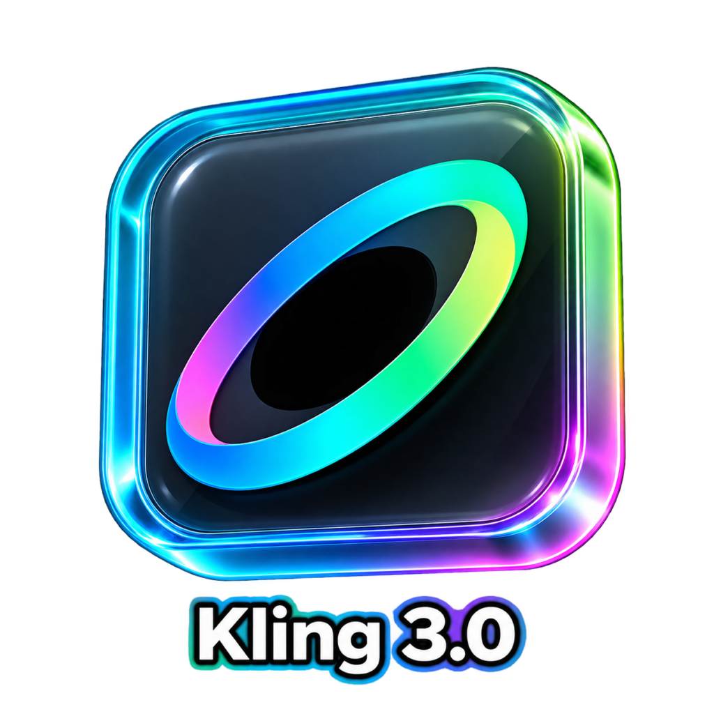 Logo do Kling 3.0, plataforma de Inteligência Artificial para criação e geração de vídeos.