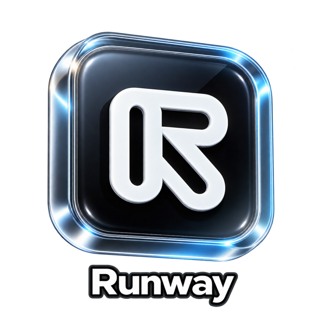 Logo do Runway, plataforma de Inteligência Artificial para criação e edição de vídeos.